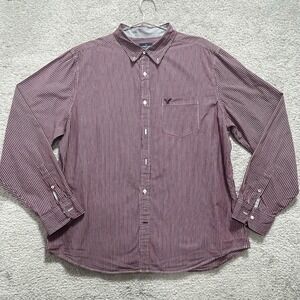 American Eagle Outfitters Shirt Men's 2XL Burgundy Striped Button Down Collar
